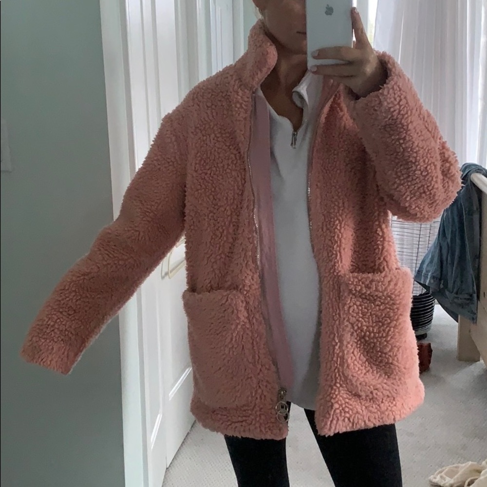 TOPSHOP Pink Teddy Coat US Size 10 - Picture 7 of 8